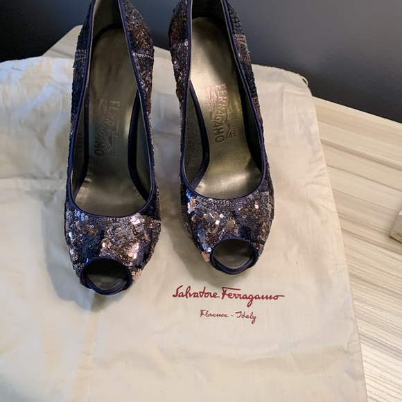 SALVATORE FERRAGAMO Colorblock Sequin Pumps - Picture 14 of 14